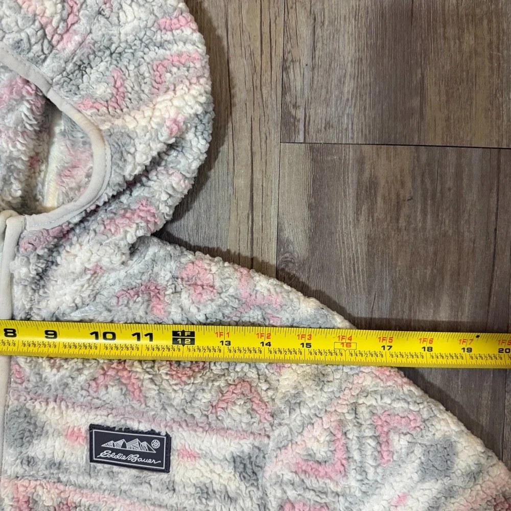 Eddie‎ Bauer Jacket Girls M(10-12) Gray Aztec Sherpa Fleece Hooded Logo Full Zip